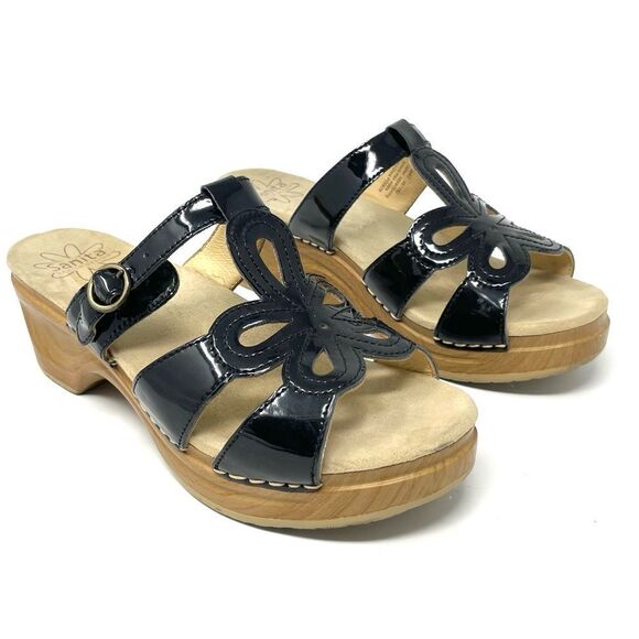 SANITA Black Patent Leather Dalia Clog Sandals Size 40 - Picture 2 of 10